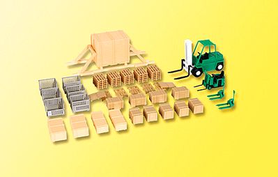 Kibri 38628 HO Scale Transport Accessories Set; Crates, Boxes, Skids & Forklift