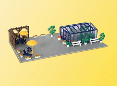 Kibri 38634 HO Scale Greenhouse Winter Garden & Patio w/LED Lights - Kit -- With Pergola, Furniture & Wall-Mount Lamps 2-3/4 x 2-3/4 x 1-3/8" 7x7x3.5cm