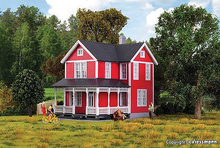 Kibri 38840 HO Scale Swedish 2-Story House -- Kit - Red - 6 x 3-9/16 x 4-13/16" 15.2 x 9 x 12.2cm