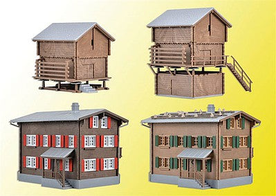 Kibri 39495 HO Scale Walser, Germany, Village Set -- Kit - 2 Houses, Stable & Barn