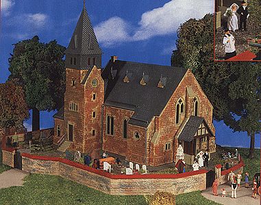 Kibri 39766 HO Scale Westerwald Church w/Wall - Kit -- Includes: 9765 & 8657