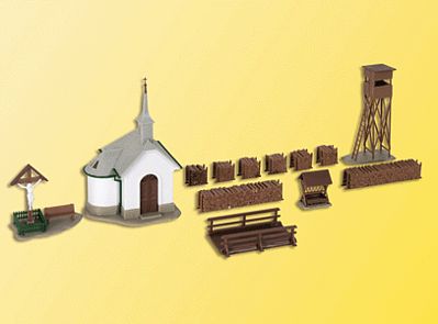 Kibri 39780 HO Scale Outdoor Chapel w/Accessories -- 2-3/8 x 2-3/8 x 3-7/8" 6 x 6 x 10cm