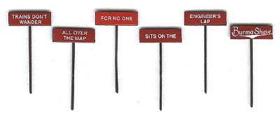 Labelle Industries 7601 HO Scale Burma Shave Signs Set pkg(6) - Plastic -- Set #1 Trains Don't Wander...