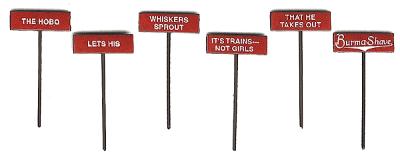 Labelle Industries 7605 HO Scale Burma Shave Signs Set pkg(6) - Plastic -- Set #5 It's Trains, Not Girls...