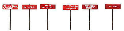 Labelle Industries 7655 N Scale Burma Shave Sign Set pkg(6) -- Set #5 It's Trains, Not Girls...