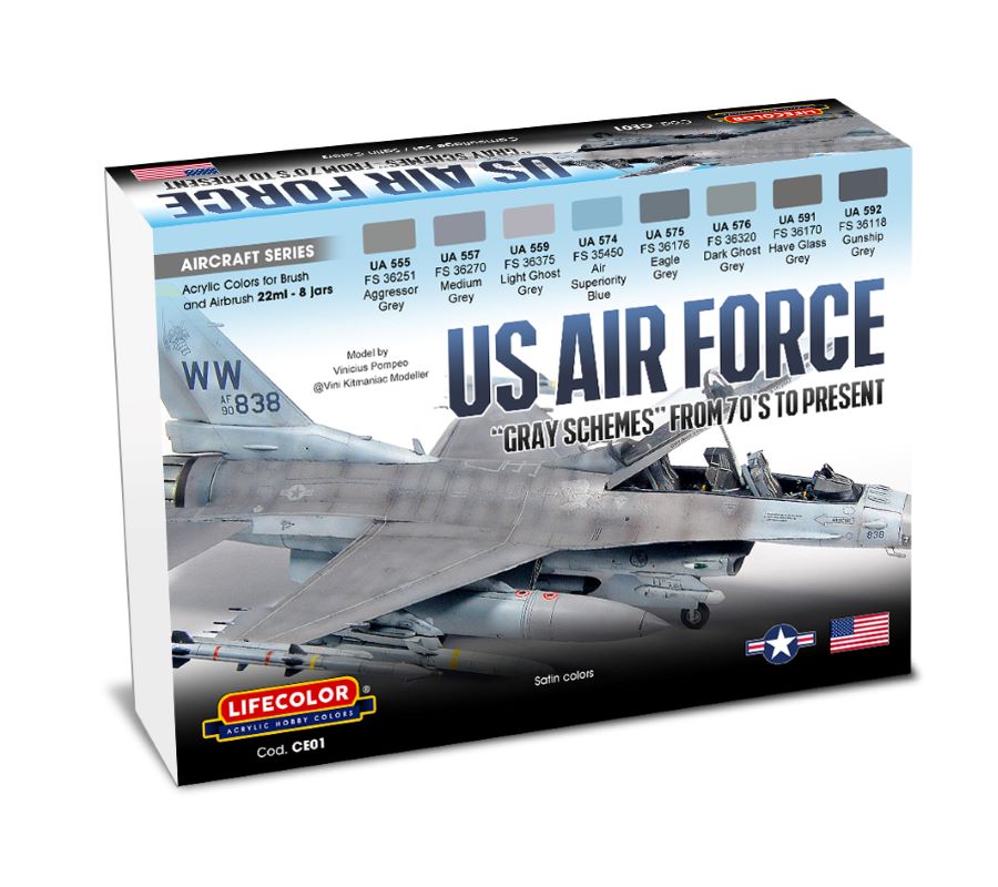 Lifecolor CE1 US Air Force Gray 1970-Present Camouflage Acrylic Set (8 22ml Bottles)