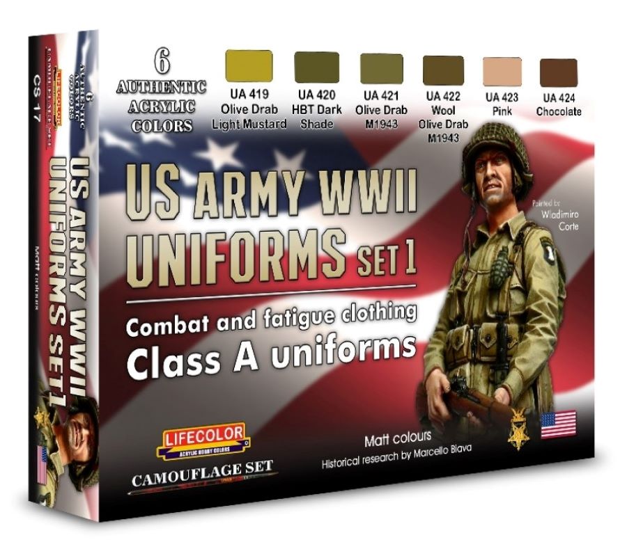 Lifecolor CS17 US Army WWII Class A Uniforms #1 Camouflage Acrylic Set (6 22ml Bottles)