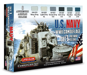 Lifecolor CS24 US Navy WWII #1 Camouflage Acrylic Set (6 22ml Bottles)