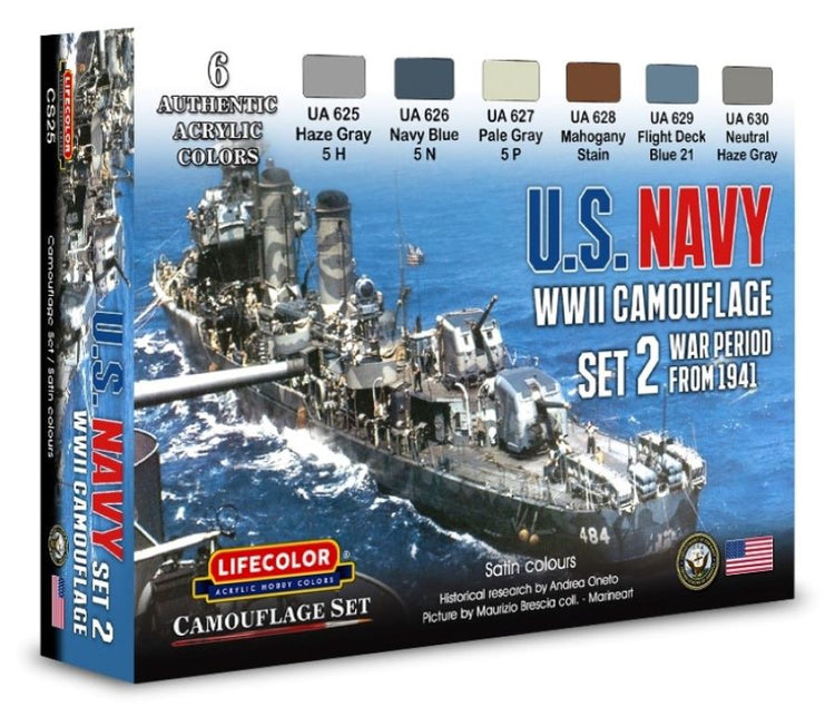 Lifecolor CS25 US Navy WWII #2 Camouflage Acrylic Set (6 22ml Bottles)