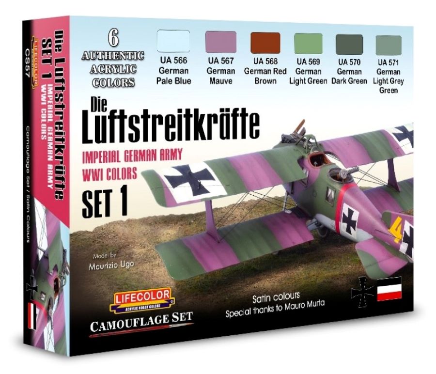 Lifecolor CS57 Imperial German Army WWI Aircraft #1 Camouflage Acrylic Set (6 22ml Bottles)