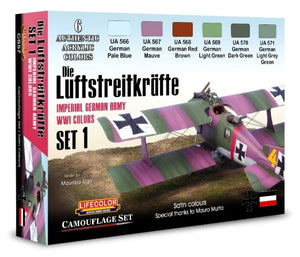 Lifecolor CS57 Imperial German Army WWI Aircraft #1 Camouflage Acrylic Set (6 22ml Bottles)