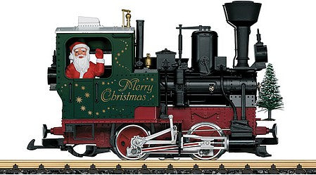 LGB 20215 G Scale Stainz 0-4-0T - Standard DC -- Christmas (green, red, black; Lighted Christmas Tree on Pilot, Santa)