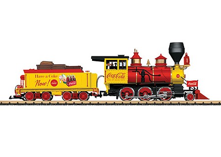LGB 20282 G Scale 2-6-0 Mogul - Sound, DCC and Smoke -- Coca-Cola (yellow, red, black; "Have a Coke Now" Slogan)