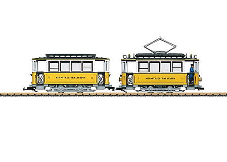 LGB 23363 G Scale 2-Axle Streetcar with Trailer - Sound and DCC -- Kirnitzschtalbahn 5, 12 (Era VI, yellow, white, black)