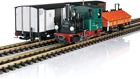 LGB 29050 G ScaleLGB Factory Train-Only Set -- 0-4-0T, Low-Side Covered Gondola, 2 Boxcars