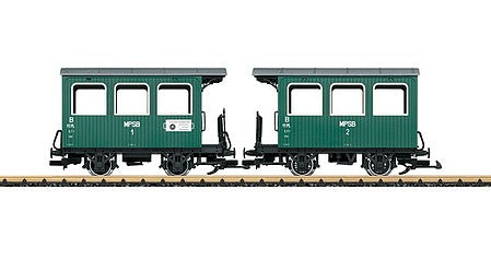 LGB 30402 G Scale Wood Double Coach - Ready to Run -- Mecklenburg-Pommersche Schmalspurbahn MPSB 1, 2 (Era VI, green, red)