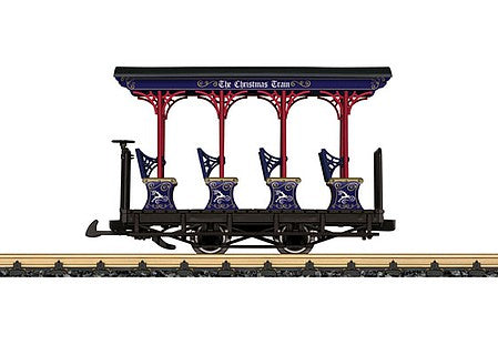 LGB 30432 G Scale Wood Open Excursion Car - Ready to Run -- The Christmas Tram (blue, red, black)