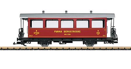 LGB 30562 G Scale 2-Axle 2nd Class Coach - Ready to Run -- Dampfbahn Furka-Bergstrecke DFB B 2210 (Era VI, red, silver)