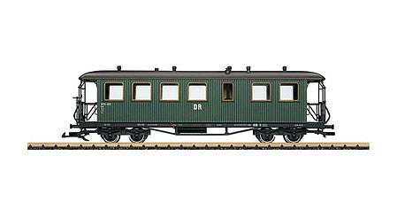 LGB 31356 G Scale Wood 2nd Class Coach with Large Windows- Ready to Run -- German State Railroad DR 970-402 (Era III-VI, green, gray)