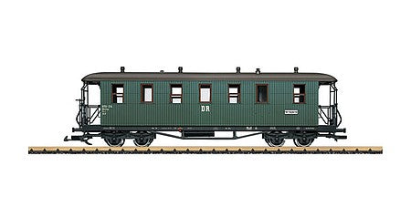 LGB 31357 G Scale Wood 2nd Class Coach with Small Windows- Ready to Run -- German State Railroad DR 970-214 (Era III-VI, green, gray)