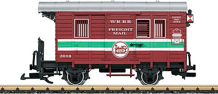 LGB 32191 G Scale 2-Axle Wood Mail Car - Ready to Run -- Wolfgang Richter #2018 (Stainz Commerorative Scheme; red, green)