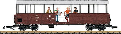 LGB 33350 G Scale Excursion Gondola w/Sound & Band Figures - Ready to Run -- Royal Saxon Railways SOEG (Era VI, Boxcar Red)