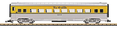 LGB 36572 G Scale Smooth-Side Coach - Ready to Run -- Denver & Rio Grande Western #1244 (Aspen Gold, silver, Flying Grande)