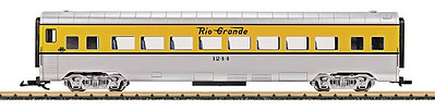 LGB 36573 G Scale Smooth-Side Coach - Ready to Run -- Denver & Rio Grande Western #2 (Aspen Gold, silver, Flying Grande)