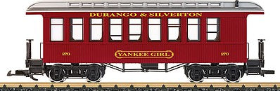 LGB 36808 G Scale Wood Coach - Ready to Run -- Durango & Silverton #270 Yankee Girl (red, silver)