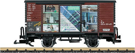 LGB 40019 G Scale 2-Axle Wood Boxcar - Ready to Run -- 2019 LGB Museum Car Pfleiderer (Era IV, 125th Anniversary, Boxcar red, blue)