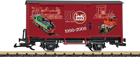 LGB 40504 G Scale 2-Axle Steel Boxcar - Ready to Run -- LGB 50th Anniversary (red, 1998-2008 Model Graphics)