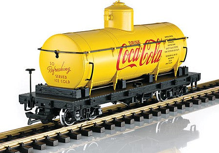 LGB 40810 G Scale Wood-Frame Tank Car - Ready to Run -- Coca-Cola (yellow, red, black)