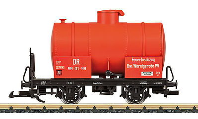 LGB 42010 G Scale Firefighting Tank Car - Ready to Run -- German State Railroad DR (Era IV 1979, orange, Wernigerode Fire Train)