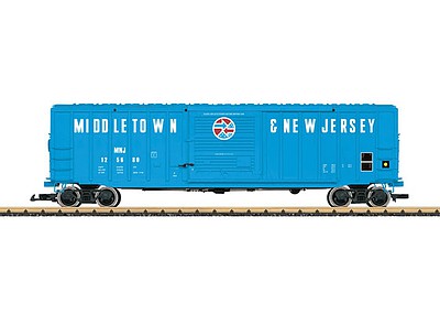 LGB 42933 G Scale Exterior-Post Boxcar - Ready to Run -- Middleton & New Jersey #125680 (blue, red, white)