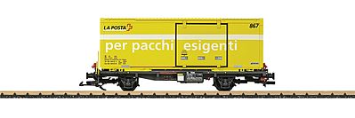 LGB 47893 G Scale Container Flatcar w/Container - Ready to Run -- Rhaetian Railway RhB (Era VI, black; LaPosta #897 Container, yellow)