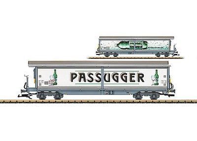 LGB 48571 G Scale Type Haik-qv Sliding Wall Boxcar - Ready to Run -- Rhaetian Railway RhB (Era V, gray, Passugger Graphics)