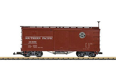 LGB 48672 G Scale Wood Boxcar - Ready to Run -- Southern Pacific #2 (Boxcar Red, black; Lines Logo)