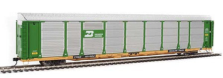 Walthers Proto 920-101326 HO Scale 89' Thrall Bi-Level Auto Carrier - Ready To Run -- Burlington Northern Rack, TTGX Flatcar #151004 (green, silver; yellow Flat)