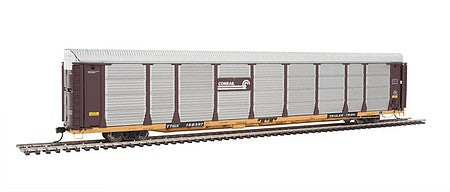 Walthers Proto 101331 HO Scale 89' Thrall Bi-Level Auto Carrier - Ready To Run -- Conrail Rack, TTGX Flatcar #158397 (Boxcar Red, silver; yellow Flat)