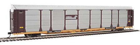 Walthers Proto 101332 HO Scale 89' Thrall Bi-Level Auto Carrier - Ready To Run -- Conrail Rack, TTGX Flatcar #158786 (Boxcar Red, silver; yellow Flat)