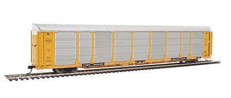 Walthers Proto 101339 HO Scale 89' Thrall Bi-Level Auto Carrier - Ready To Run -- Milwaukee Road Rack, TTGX Flatcar #910250 (yellow, silver; yellow Flat)