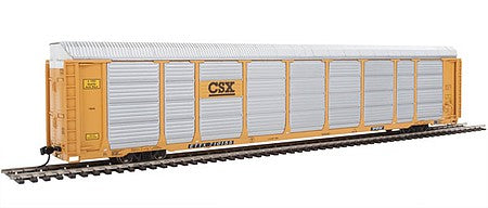 Walthers Proto 101421 HO Scale 89' Thrall Enclosed Tri-Level Auto Carrier - Ready to Run -- CSX Rack ETTX Flat #T9046/710155 (yellow, black, silver)