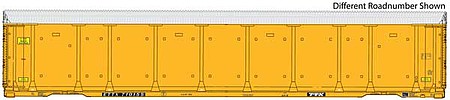 Walthers Proto 920-101423 HO Scale 89' Thrall Enclosed Tri-Level Auto Carrier - Ready to Run -- CSX Rack ETTX Flat #T8768/710231 (yellow, black, silver)