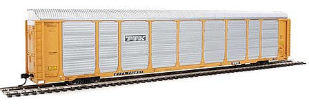 Walthers Proto 101432 HO Scale 89' Thrall Enclosed Tri-Level Auto Carrier - Ready to Run -- TTX ETTX Flat #331154/710851 (yellow, silver, black)