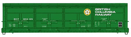 Walthers Proto 920-101918 HO Scale 56' Thrall All-Door Boxcar - Ready to Run -- British Columbia BCIT #800105 (green, white, yellow; Dogwood Logo)