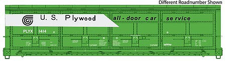 Walthers Proto 920-101934 HO Scale 56' Thrall All-Door Boxcar - Ready to Run -- US Plywood #1420 (green, white)