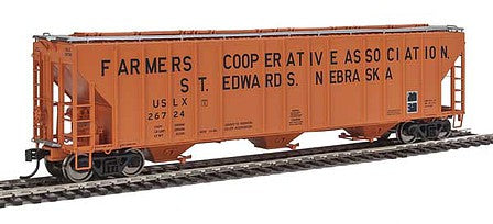 Walthers Proto 106160 HO Scale 55' Evans 4780 Covered Hopper - Ready To Run -- Famers Co-op Association USLX #26724 (St Edwards, Nebraska; orange, black)