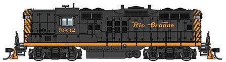 Walthers Proto 920-42703 HO Scale EMD GP9 Phase II - LokSound 5 Sound and DCC -- Denver & Rio Grande Western(TM) #5932 (black, Aspen Gold, Small Flying Grand