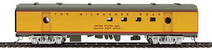 Walthers Proto 920-9120 HO Scale 63' Milwaukee Road Railway Post Office - Ready to Run -- Twin Cities Hiawatha - Milwaukee Road (yellow, gray, red; Decals)