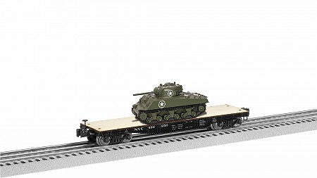 Lionel 1926711 O Scale 40' Flatcar with Sherman Tank Load - 3-Rail - Ready to Run -- New York Central 496250